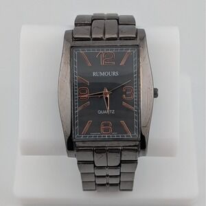Rumours Gunmetal Dark Brown Rectangular Quartz Rose Gold Accents Watch